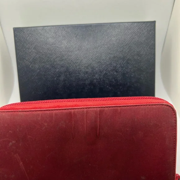 GUC Prada Tessuto Red Nylon Zip Long Wallet with Box